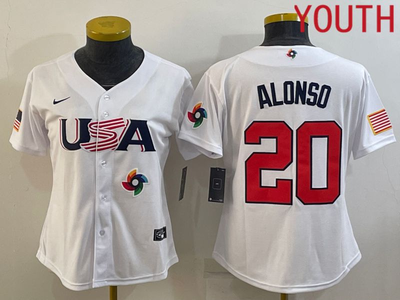 Youth 2023 World Cub USA #20 Alonso White MLB Jersey9